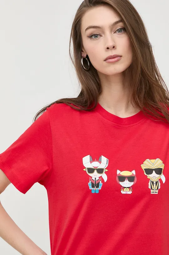 czerwony Karl Lagerfeld t-shirt bawełniany 225W1791