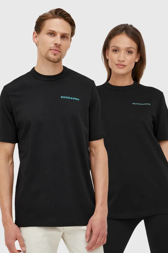 czarny Scotch & Soda t-shirt bawełniany Unisex