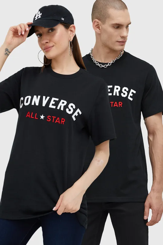 czarny Converse t-shirt bawełniany Unisex
