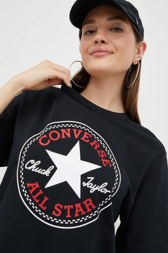 Βαμβακερό μπλουζάκι Converse μαύρο