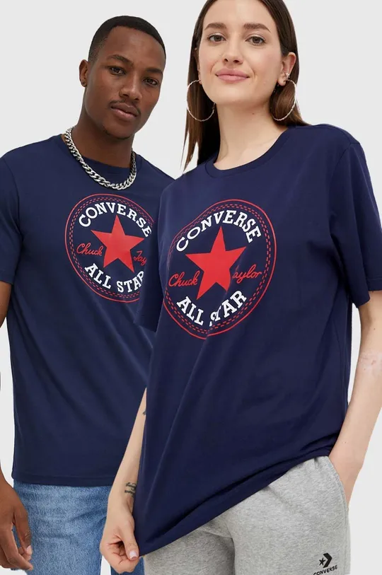 tmavomodrá Bavlnené tričko Converse Unisex