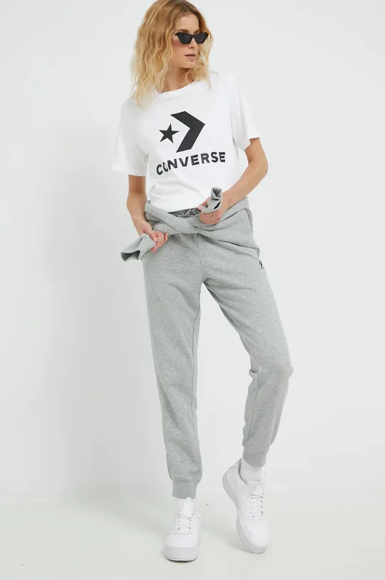 Bombažna kratka majica Converse bela
