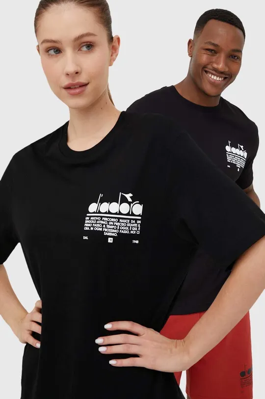 μαύρο Βαμβακερό μπλουζάκι Diadora Unisex