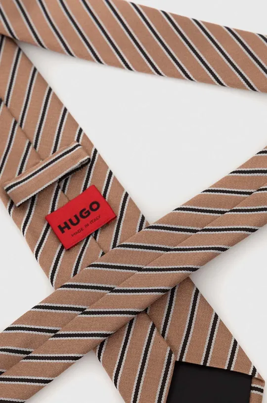 Μεταξωτή γραβάτα HUGO μπεζ