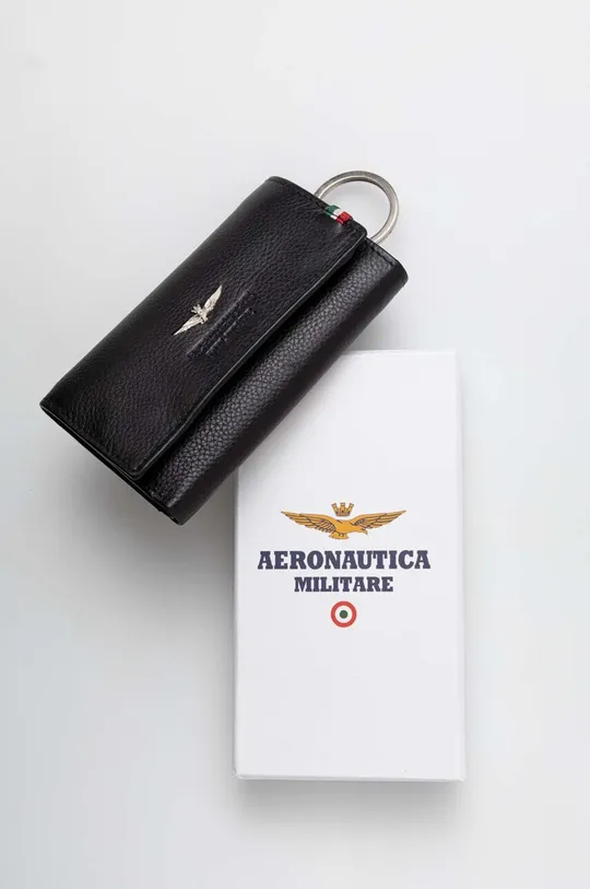 czarny Aeronautica Militare etui na klucze skórzane