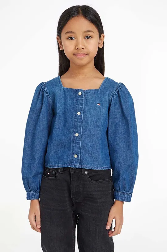modra Otroška jeans srajca Tommy Hilfiger Dekliški