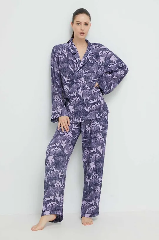 fioletowy HUGO piżama z domieszką jedwabiu Damski