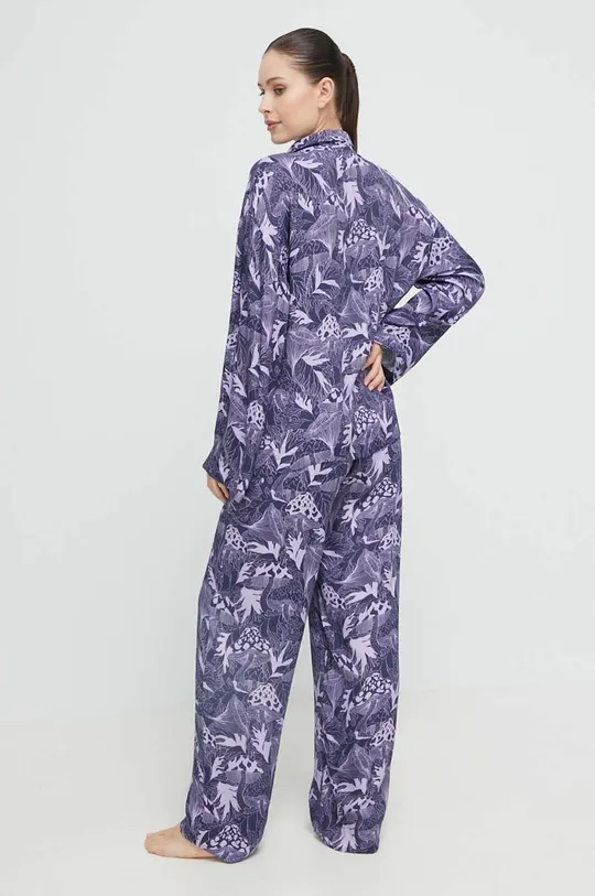 HUGO piżama z domieszką jedwabiu fioletowy