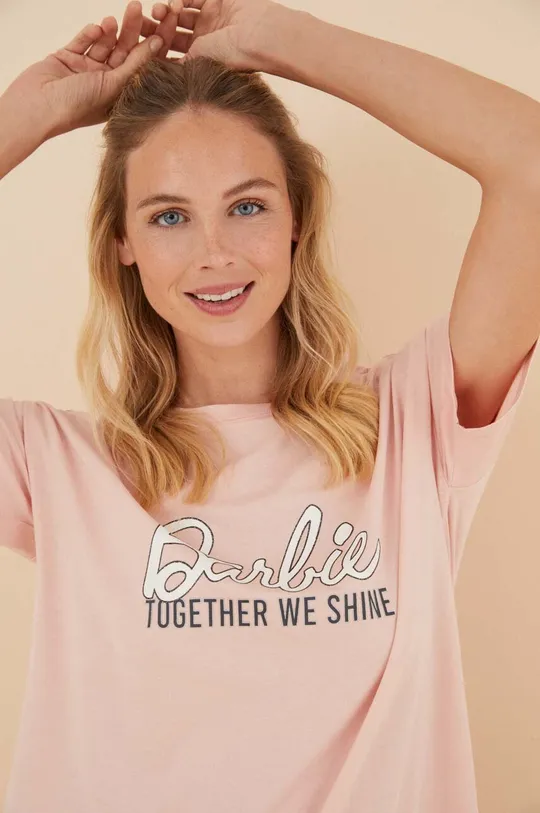 Βαμβακερό πουκάμισο πιτζάμα women'secret Barbie & Ken ροζ