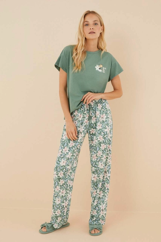 women'secret pijamale de bumbac Snoopy cu modele verde 3136920