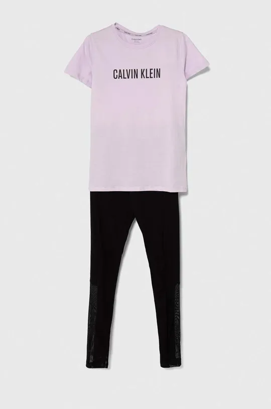 ljubičasta Dječja pamučna pidžama Calvin Klein Underwear Za djevojčice