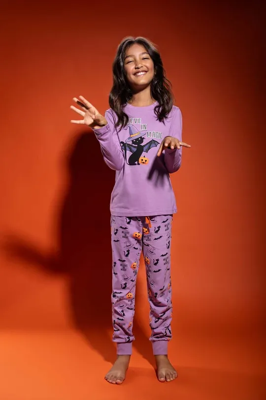 ljubičasta Dječja pamučna pidžama Coccodrillo Za djevojčice