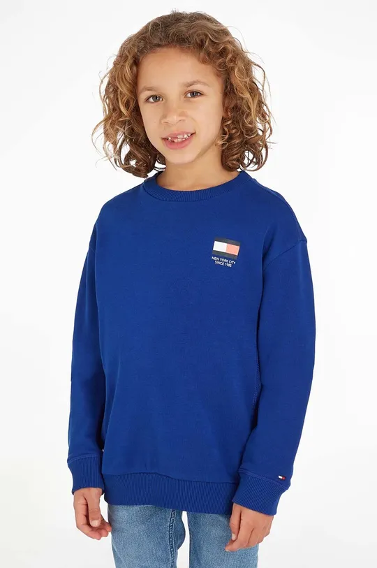 modra Otroški bombažen pulover Tommy Hilfiger Fantovski