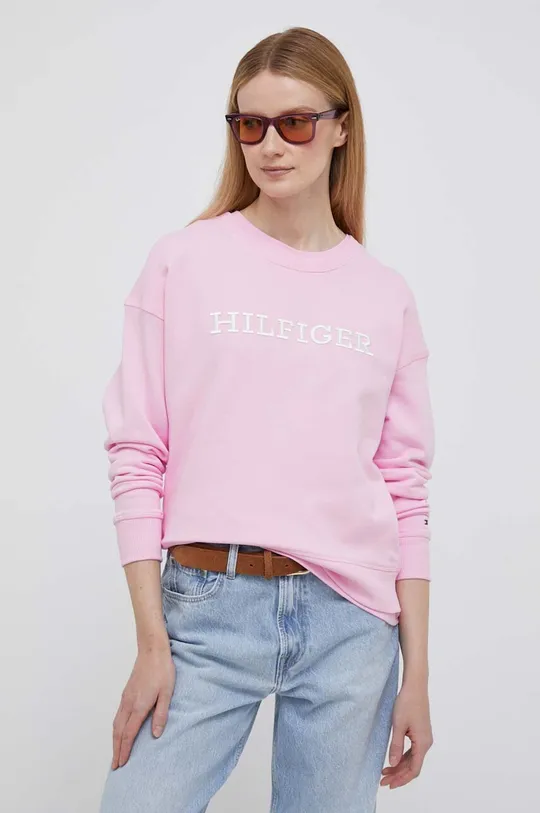 roza Pamučna dukserica Tommy Hilfiger Ženski