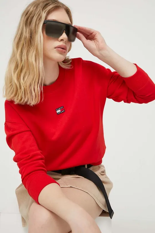 κόκκινο Βαμβακερή μπλούζα Tommy Jeans Γυναικεία