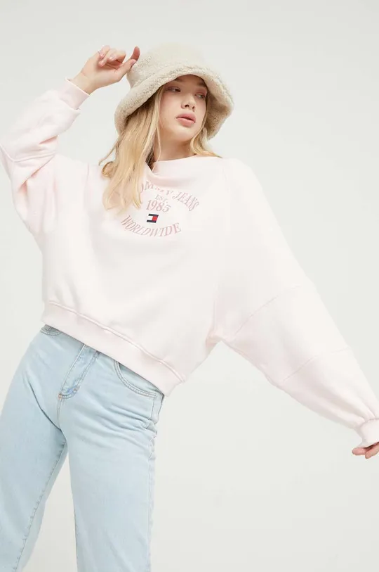 ροζ Βαμβακερή μπλούζα Tommy Jeans Γυναικεία