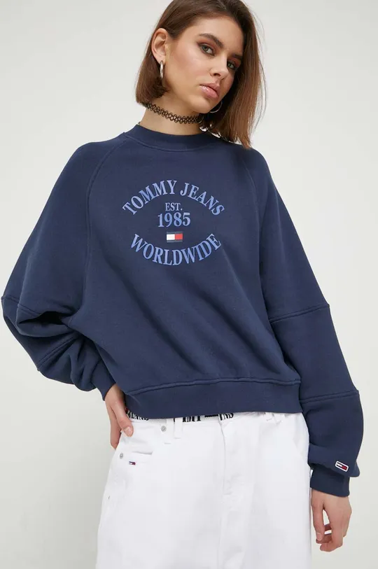 mornarsko modra Bombažen pulover Tommy Jeans Ženski