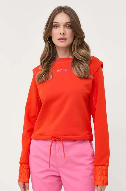 oranžna Bombažen pulover BOSS Ženski