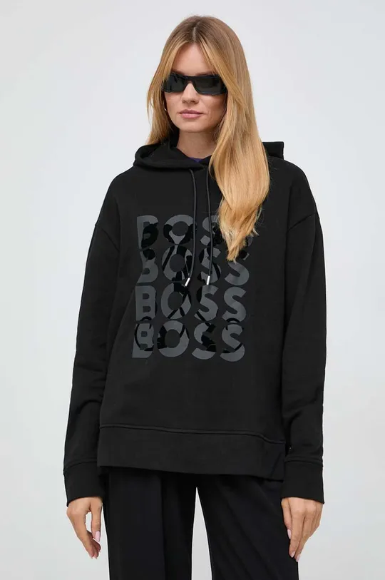 črna Bombažen pulover BOSS Ženski