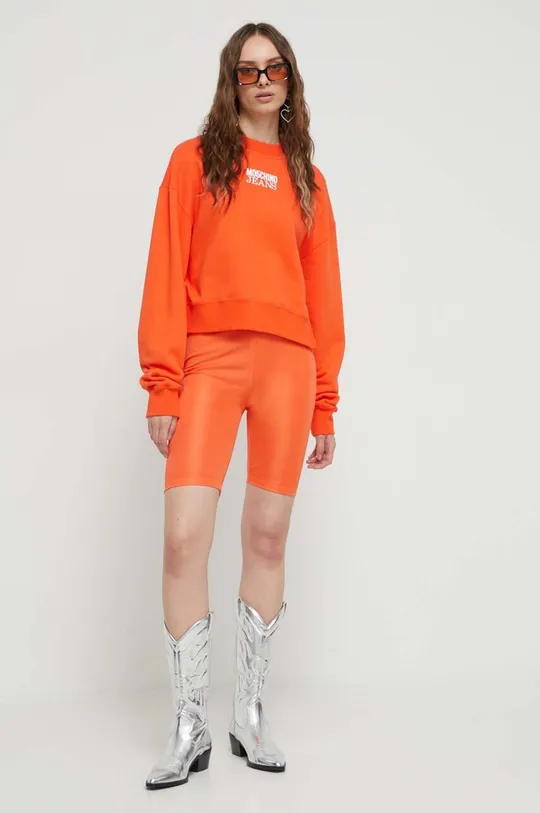 Bombažen pulover Moschino Jeans oranžna