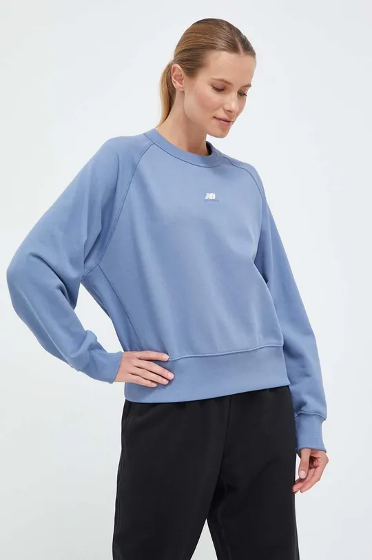 modra Bombažen pulover New Balance Ženski