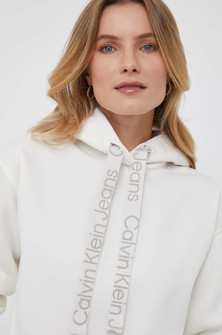 Кофта Calvin Klein Jeans женская цвет бежевый с капюшоном однотонная ...