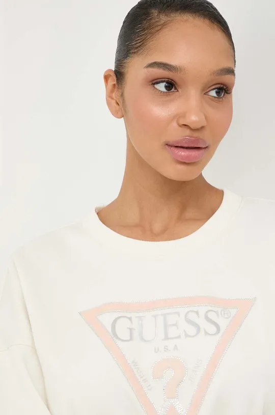 beżowy Guess bluza PONY HAIR