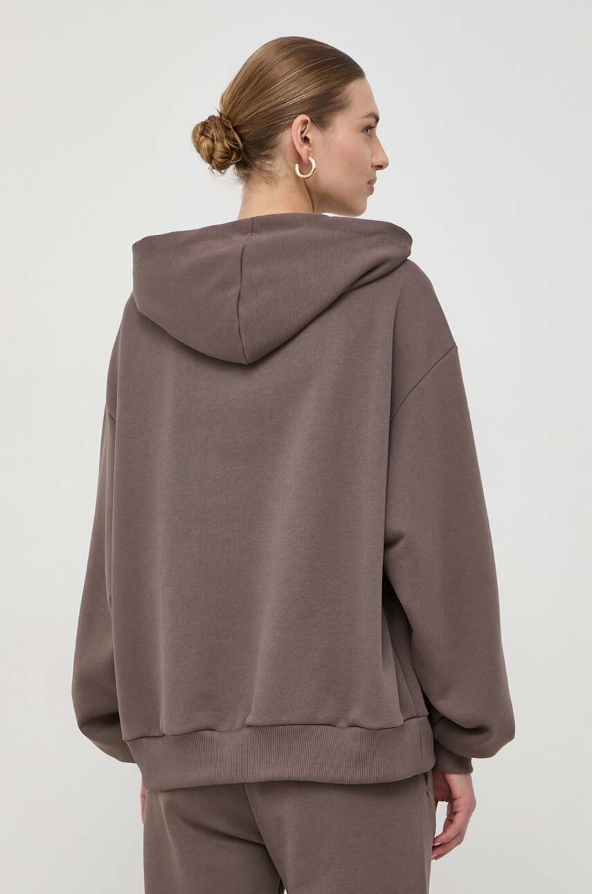 La Mania bluza damska kolor brązowy z kapturem z nadrukiem