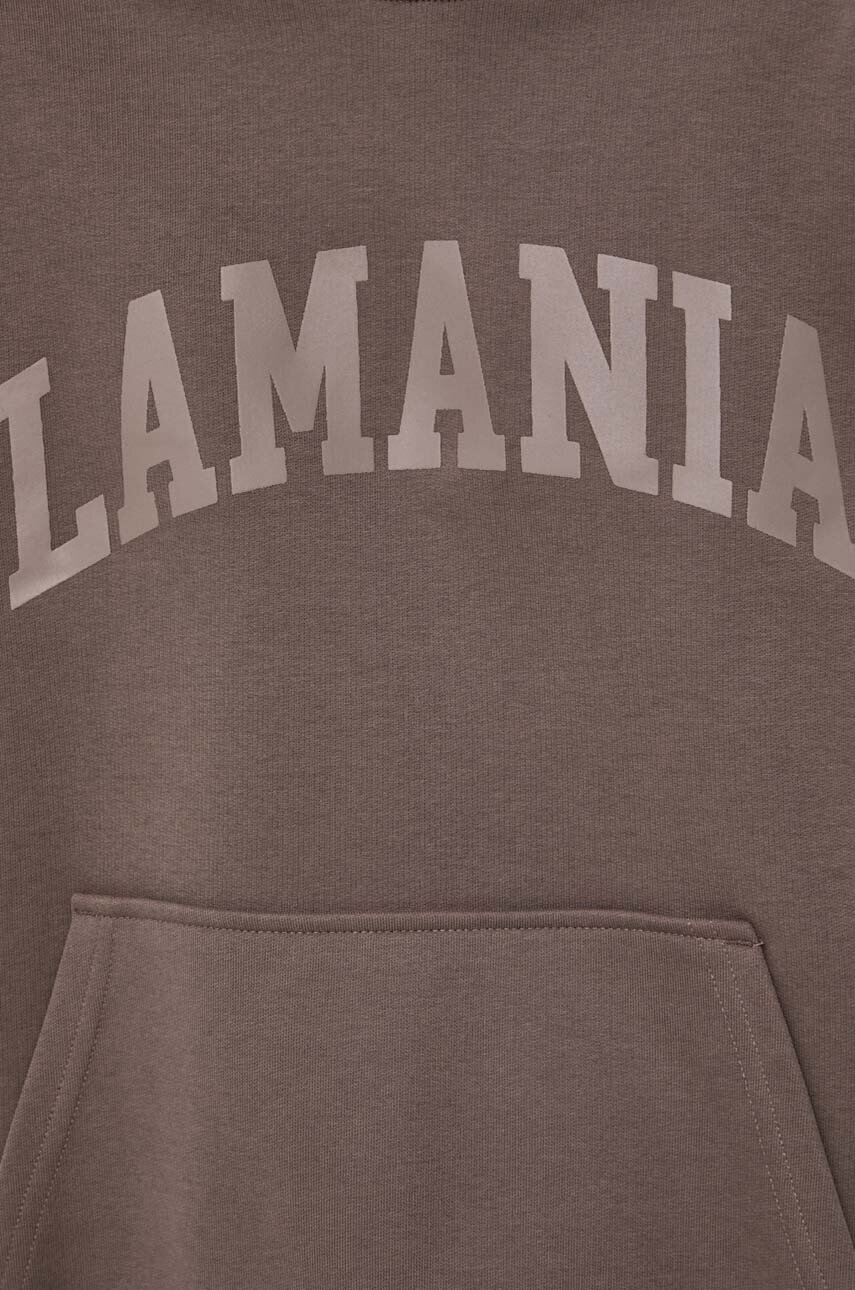 La Mania bluza damska kolor brązowy z kapturem z nadrukiem