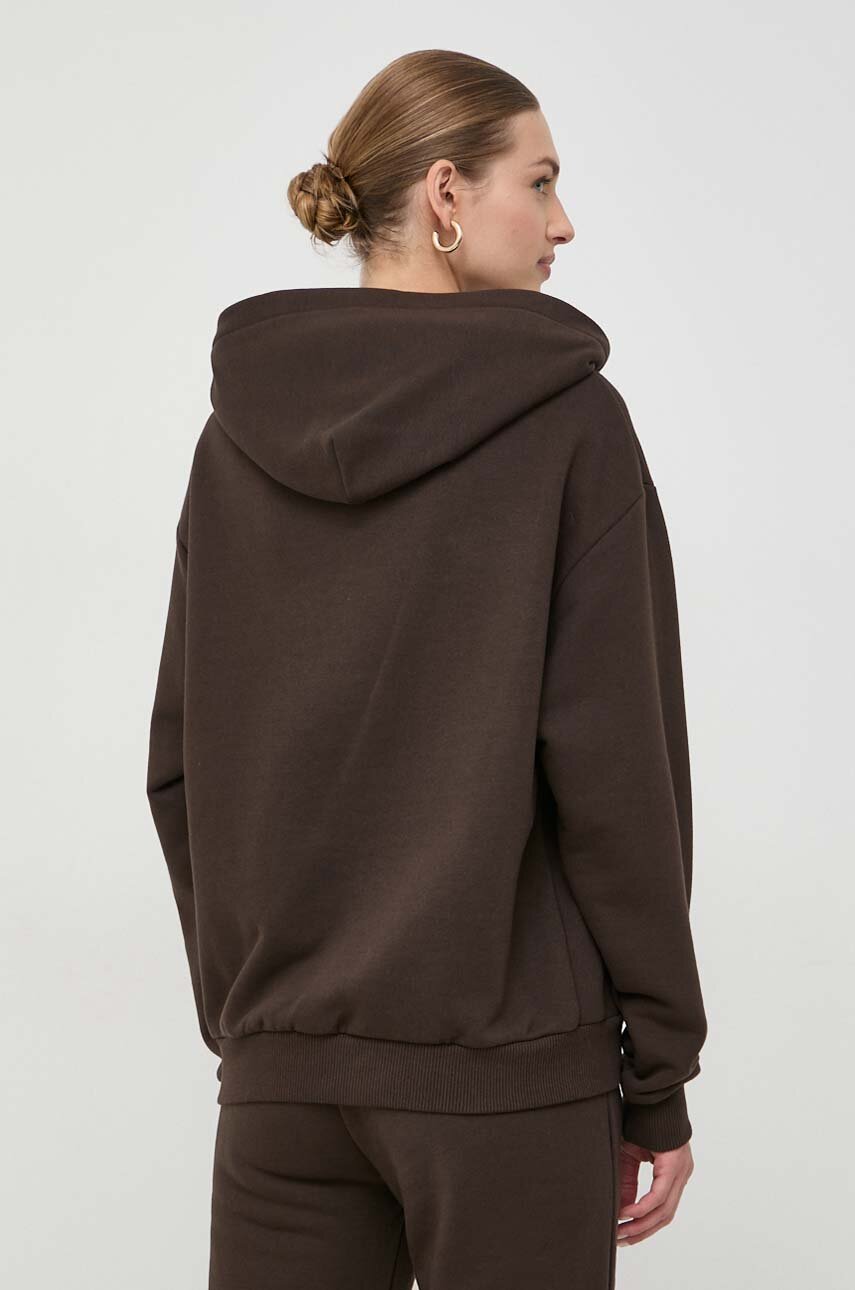 La Mania bluza damska kolor brązowy z kapturem z nadrukiem