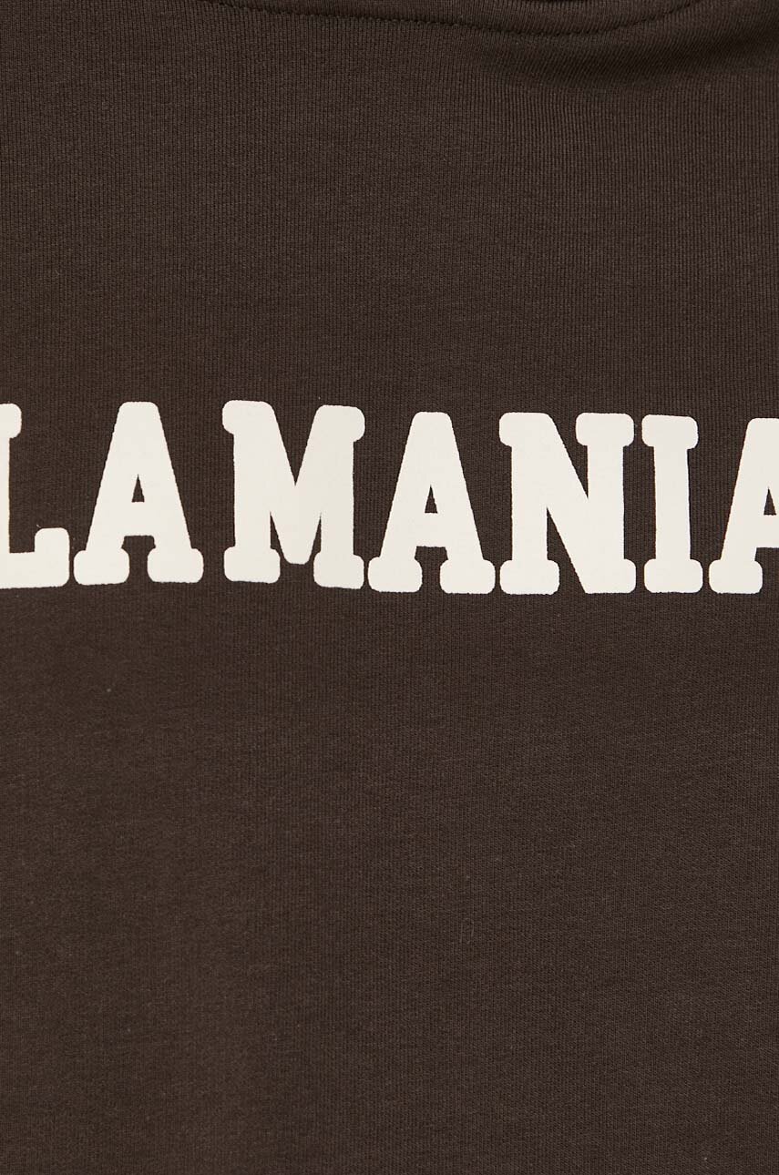 La Mania bluza damska kolor brązowy z kapturem z nadrukiem