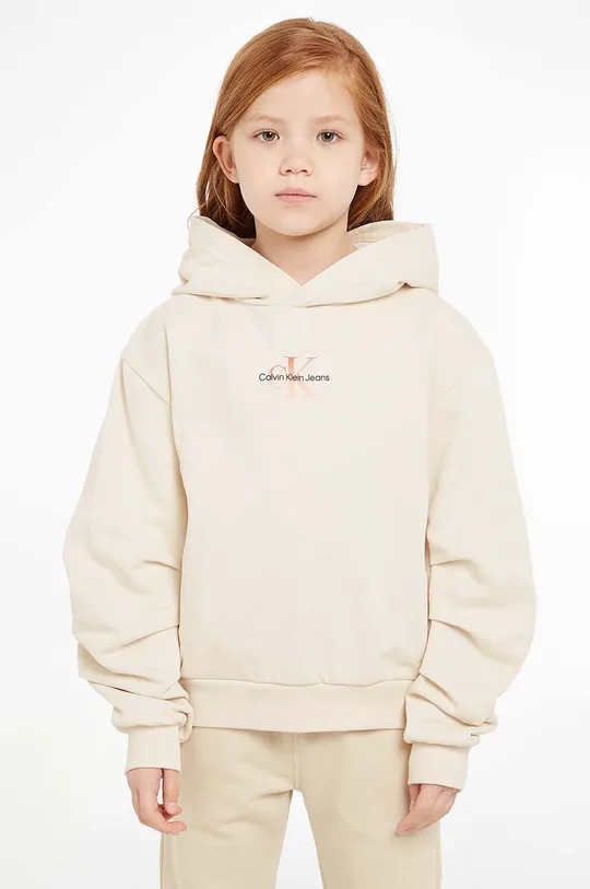 bézs Calvin Klein Jeans gyerek melegítőfelső pamutból Lány