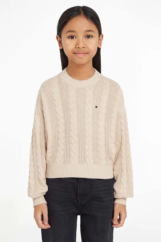 бежевий Дитячий бавовняний светр Tommy Hilfiger Для дівчаток