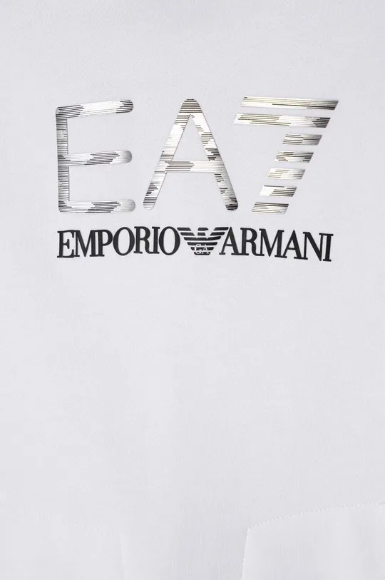 Otroški pulover EA7 Emporio Armani  Glavni material: 88 % Bombaž, 12 % Poliester Podloga kapuce: 100 % Bombaž Patent: 95 % Bombaž, 5 % Elastan