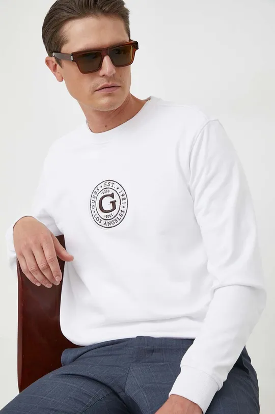 λευκό Βαμβακερή μπλούζα Guess Ανδρικά
