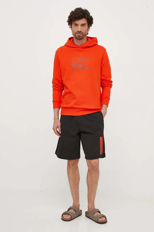 Βαμβακερή μπλούζα Calvin Klein πορτοκαλί