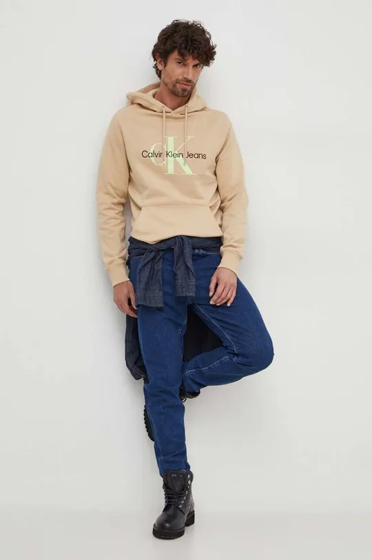 Calvin Klein Jeans pamut melegítőfelső bézs