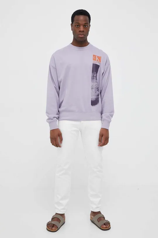 Бавовняна кофта Calvin Klein Jeans фіолетовий