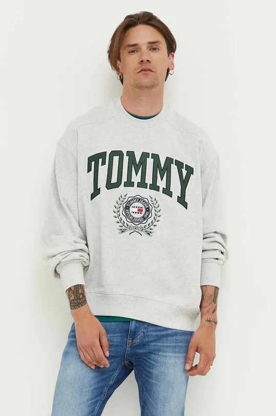 siva Bombažen pulover Tommy Jeans Moški