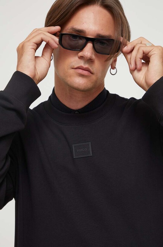 Бавовняна кофта HUGO чоловіча колір чорний однотонна | ANSWEAR.ua