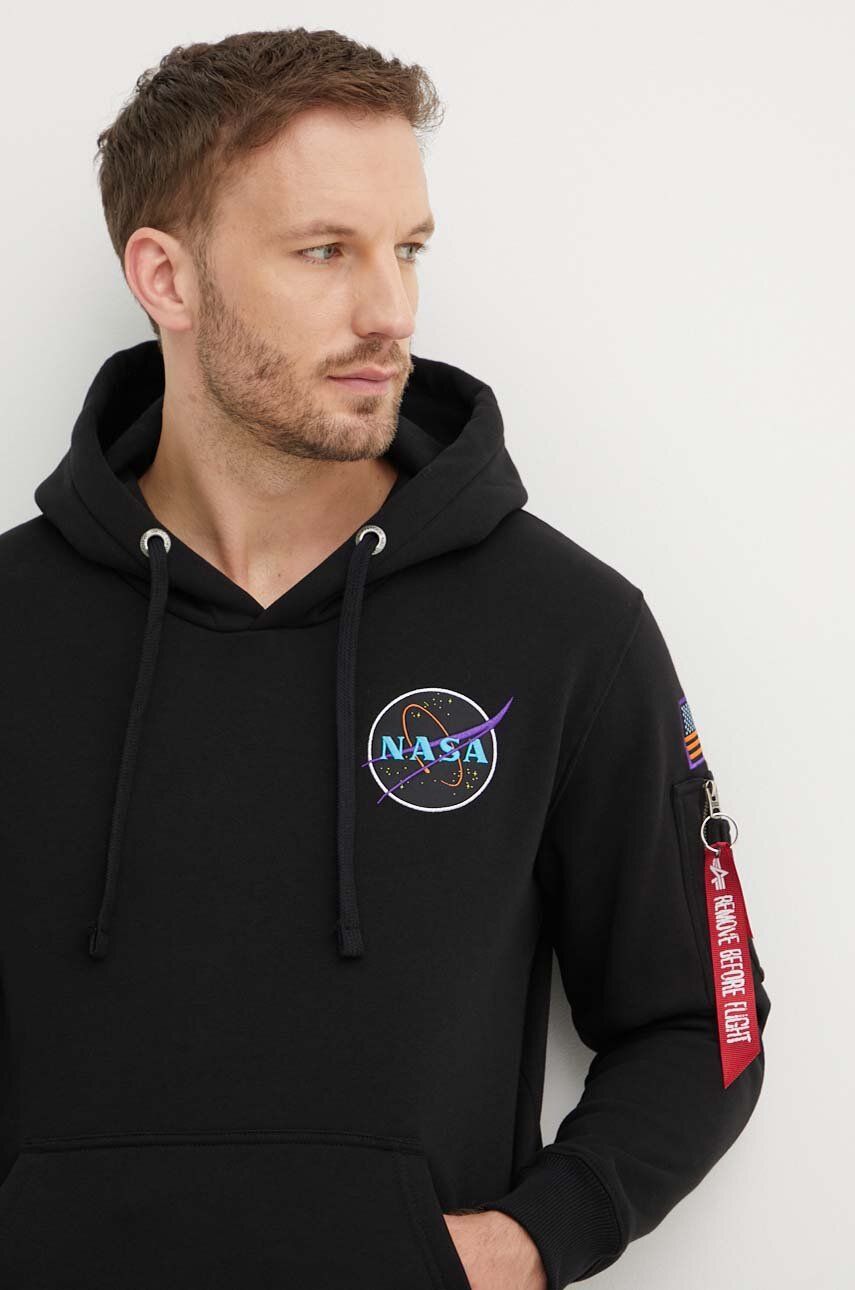Кофта Alpha Industries x Nasa Space Shuttle Hoody мужская цвет чёрный с ...