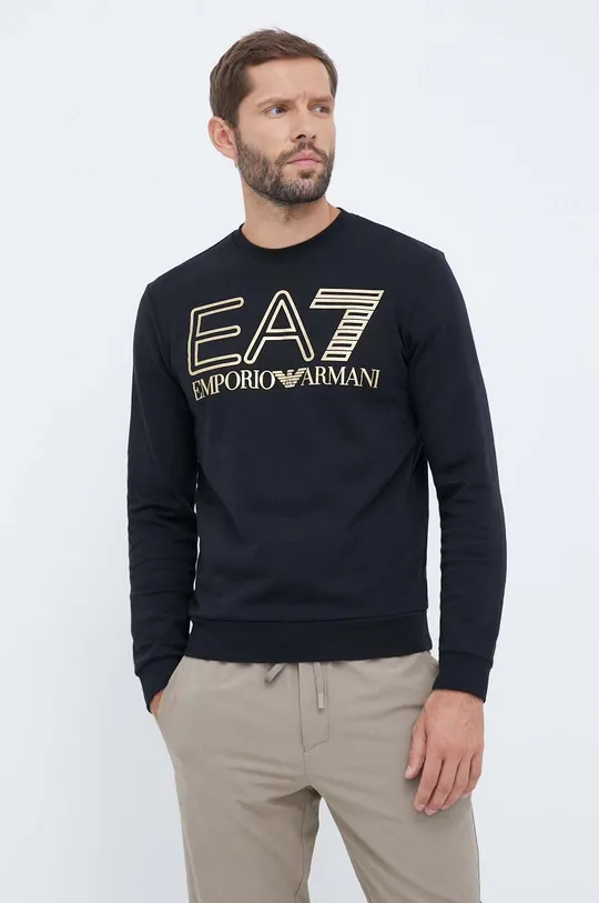 czarny EA7 Emporio Armani bluza bawełniana Męski