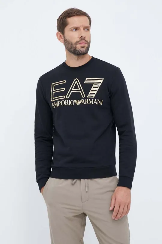 čierna Bavlnená mikina EA7 Emporio Armani Pánsky