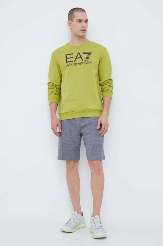 Bombažen pulover EA7 Emporio Armani zelena
