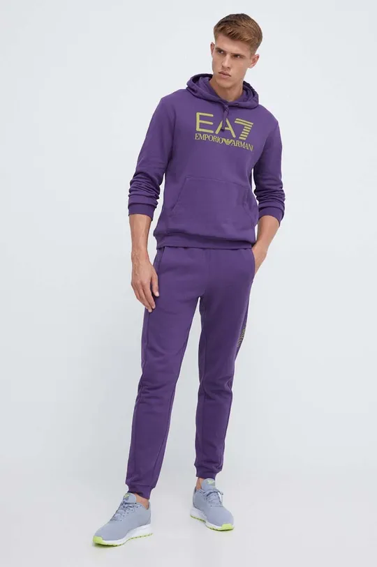 Bombažen pulover EA7 Emporio Armani vijolična