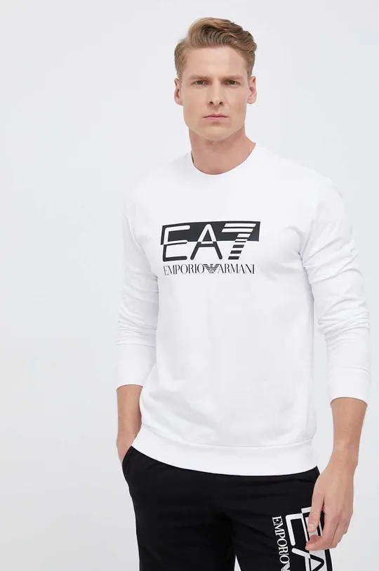 λευκό Βαμβακερή μπλούζα EA7 Emporio Armani Ανδρικά