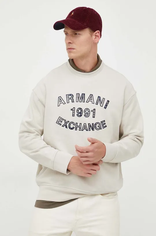 μπεζ Βαμβακερή μπλούζα Armani Exchange Ανδρικά