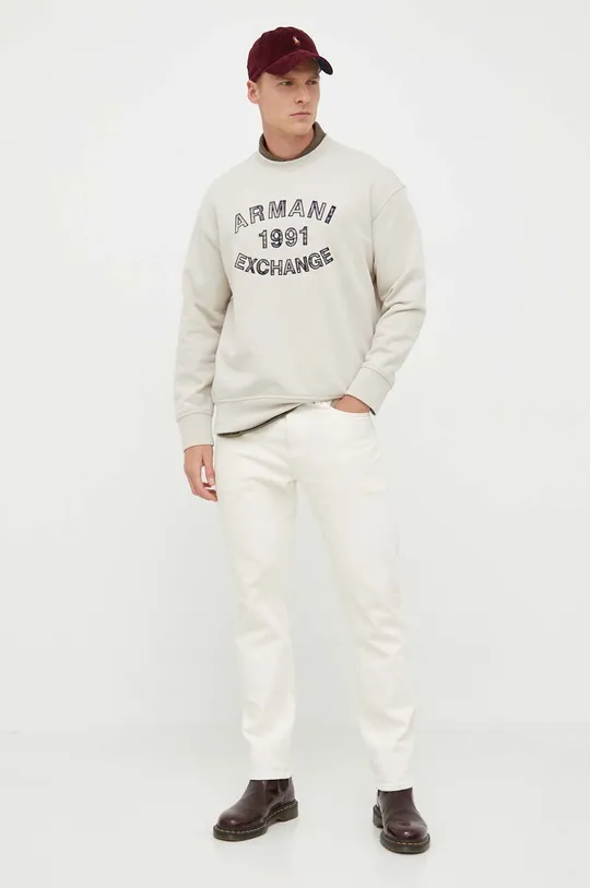 Βαμβακερή μπλούζα Armani Exchange μπεζ