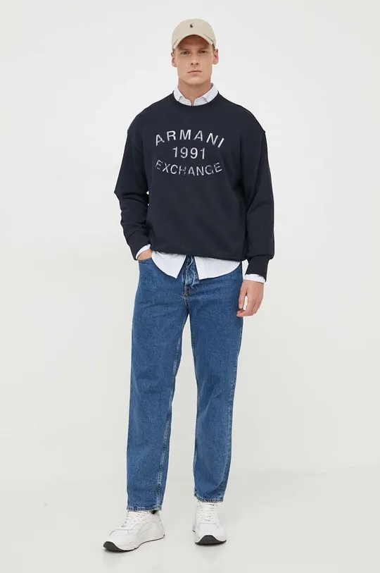 Bombažen pulover Armani Exchange mornarsko modra