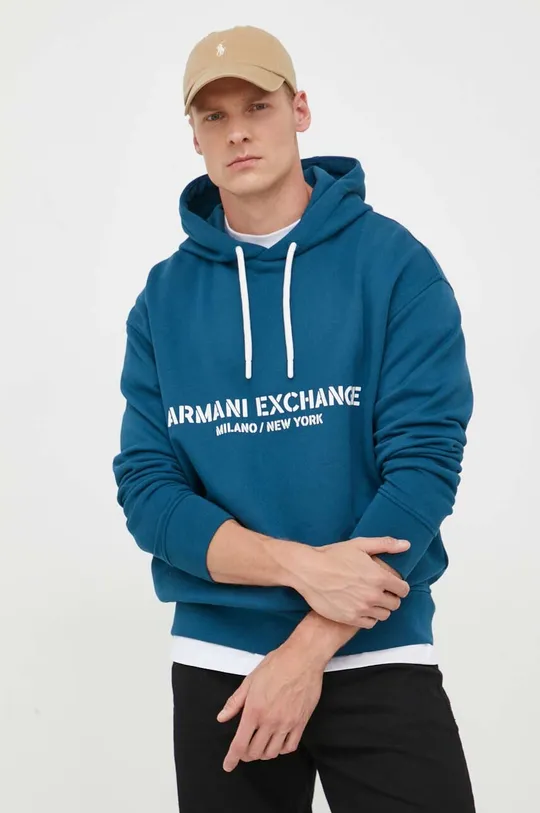 modrá Bavlnená mikina Armani Exchange Pánsky